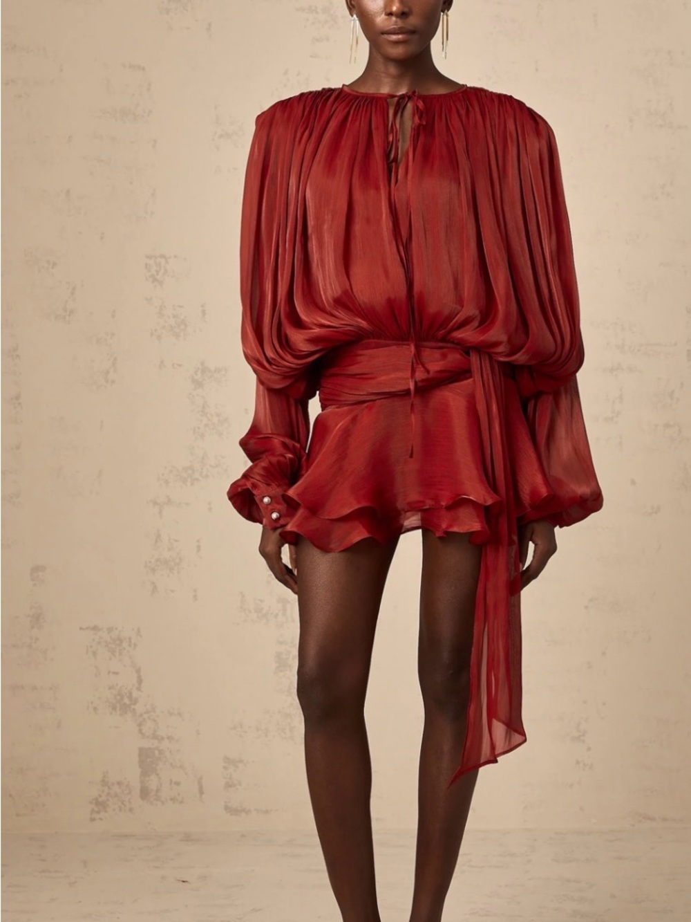 Brand New with Tags Miss Rosier Eugénie Red Fully Pleated Ruffled Mini Dress